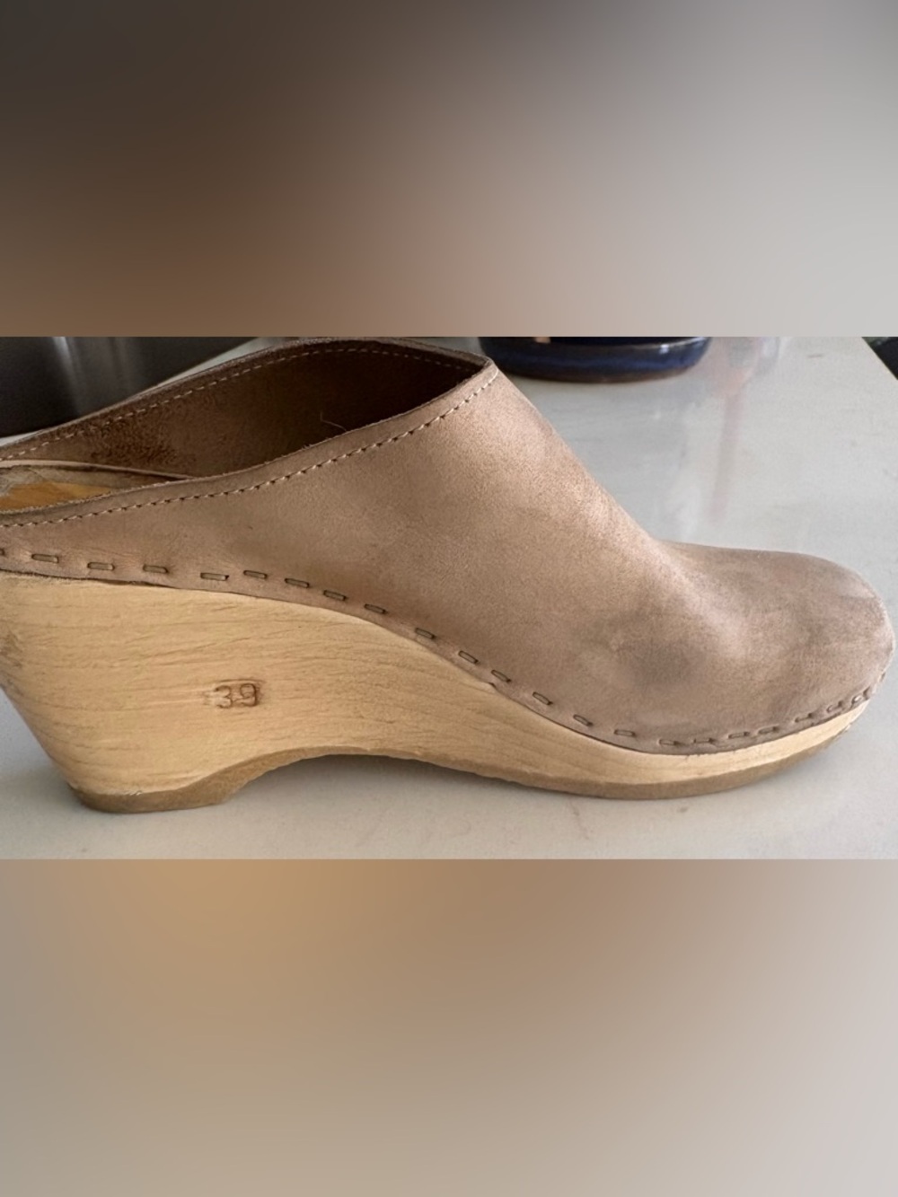 No. 6 Women’s Tan Leather Wedge Clogs - Picture 5 of 8